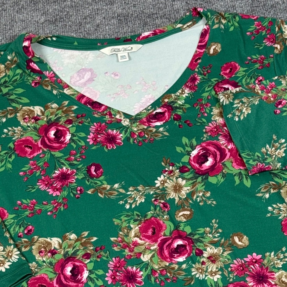 Pioneer Woman XXXL 3X Soft Floral V Neck 3/4 Sleeve Top Nature Garden Party